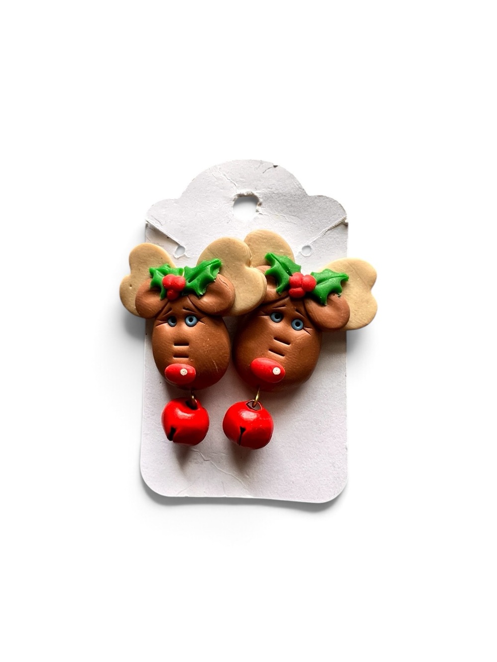 Vintage 90’s Holiday Reindeer Dangle Earrings Red & Brown